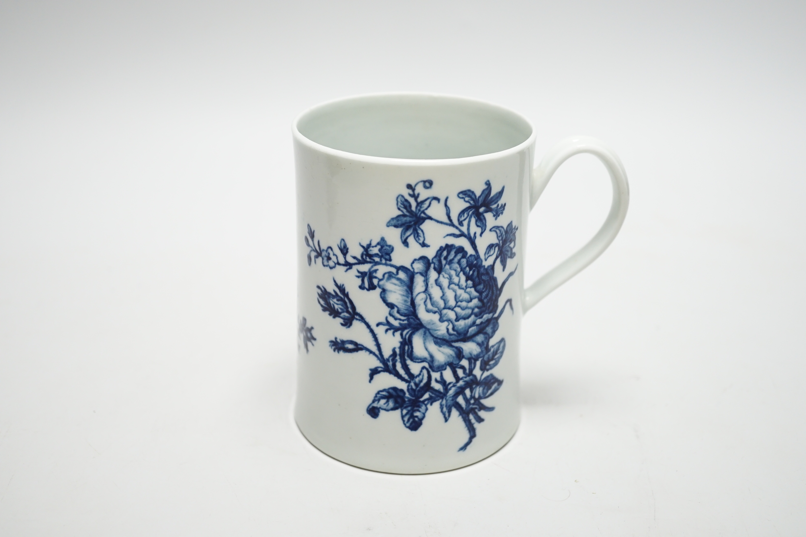 A Worcester blue and white mug, c.1775, 12cm